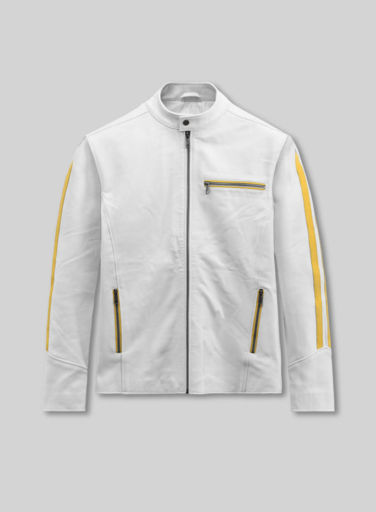 Yellow Stripe Leather Jacket # 100
