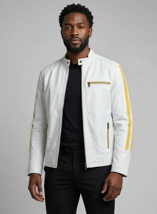 Yellow Stripe Leather Jacket # 100