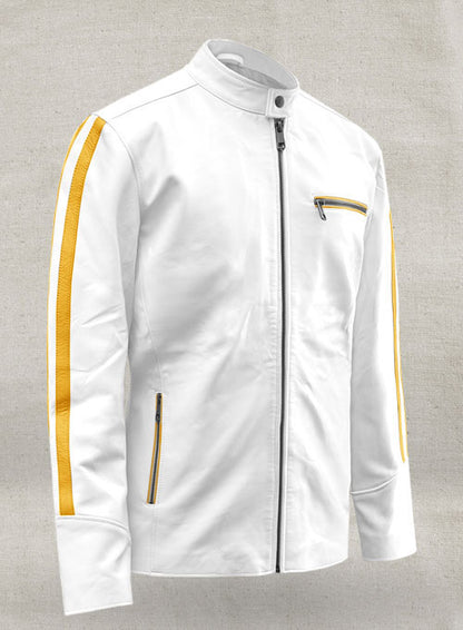 Yellow Stripe Leather Jacket # 100 - LeatherCult