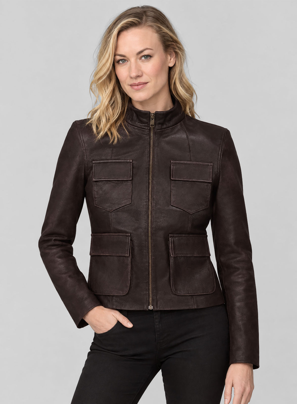 Yvonne Strahovski Leather Jacket
