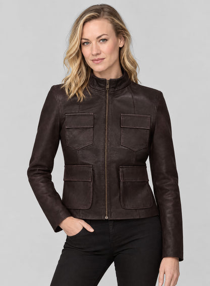 Yvonne Strahovski Leather Jacket