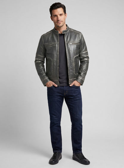 Zen Rubbed Charcoal Leather Jacket