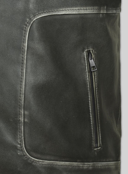 Zen Rubbed Charcoal Leather Jacket