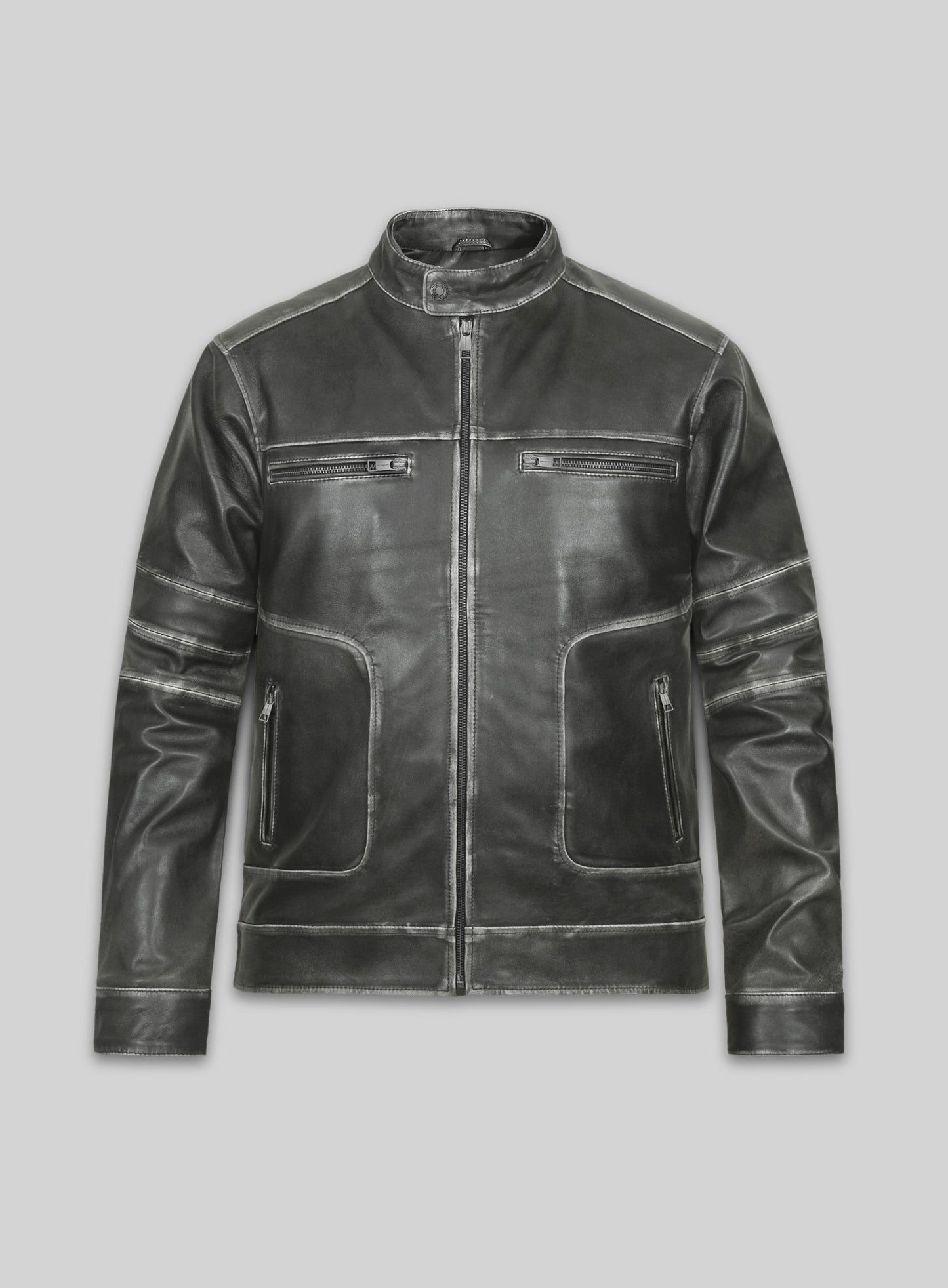 Zen Rubbed Charcoal Leather Jacket