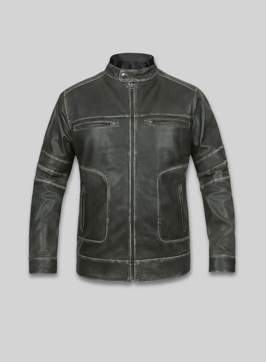 Zen Rubbed Charcoal Leather Jacket
