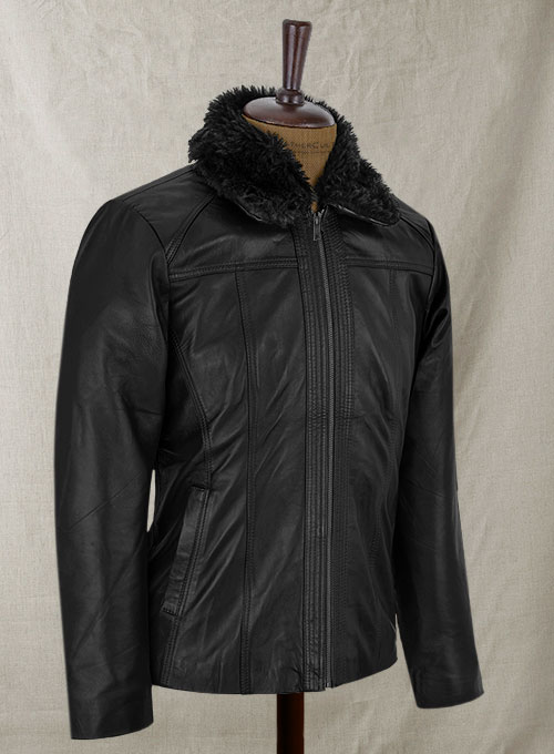 (image for) Black Fur Collar Leather Jacket