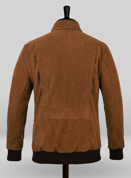 (image for) Soft Caramel Brown Suede Hunter Bomber Leather Jacket