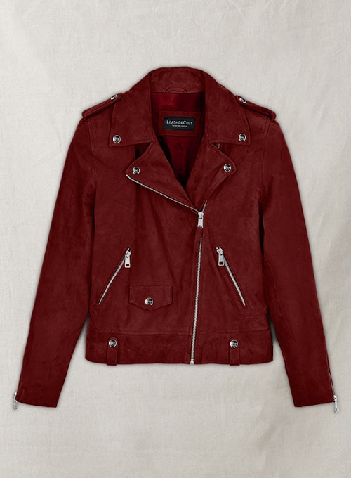 (image for) Soft French Red Suede Meghan Markle Leather Jacket - Click Image to Close