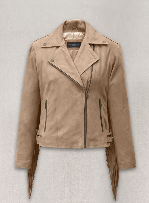 (image for) Dusty Beige Suede Leather Fringes Jacket #1008