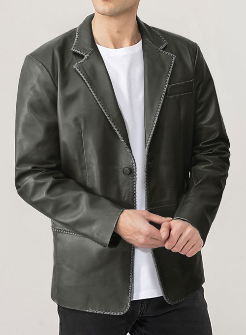 (image for) Rubbed Charcoal Medieval Leather Blazer - Click Image to Close