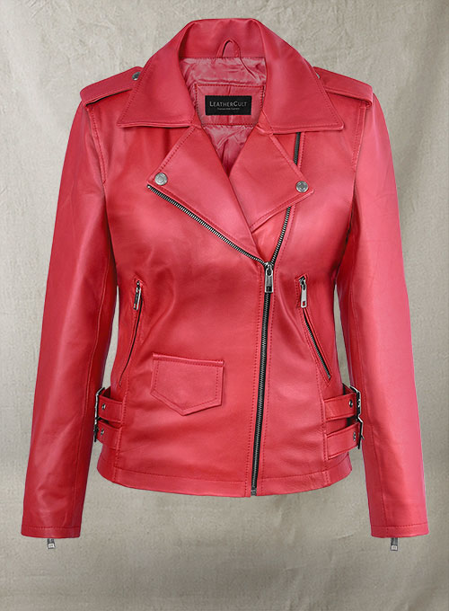 (image for) Soft Raspberry Red Gigi Hadid Leather Jacket #2