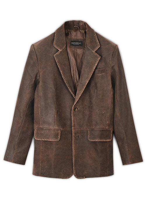 (image for) Vintage Brown Grain Medieval Leather Blazer - Click Image to Close